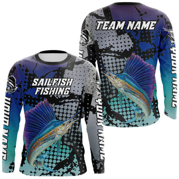 Maxcorners Sailfish Fishing Shirt Blue Camo Custom Name, Sailfish Fishing Team Jerseys LM2602