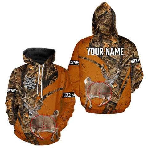 Maxcorners Orange Camo Deer Hunting Shirt, Deer with Scope Silhouette, Whitetail Season LM1610