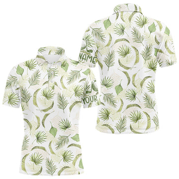 Maxcorners Green Tropical Mens Golf Polo Shirts Custom Team White Golf Shirt For Golfer LM1705