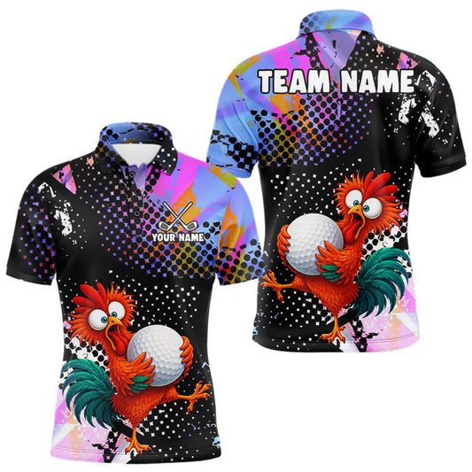 Maxcorners Custom Team Name Crazy Rooster Golf Polo Shirt Personalized Mens Performance Golf Jersey LM1705