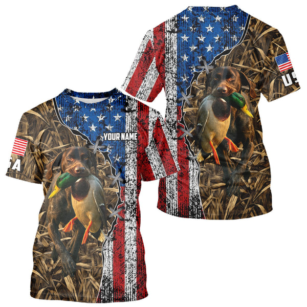 Maxcorners Mallard Duck Hunting Shirt Personalized Camo With German Shorthaired Pointer US Flag Clothes LM1809