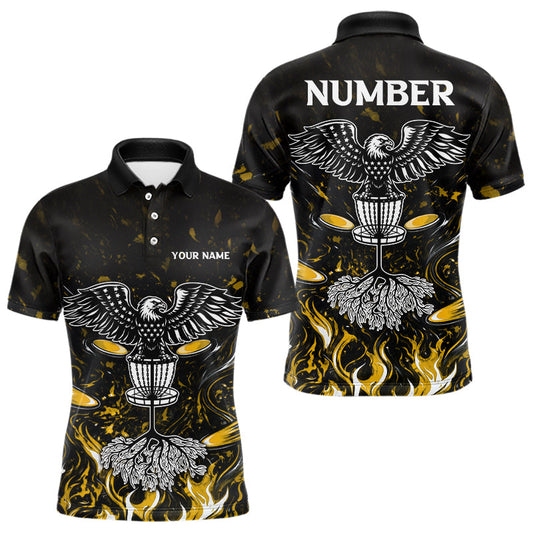 Maxcorners Personalized Mens Disc Golf Polo Shirt With Eagle Design, Customizable Name, Unisex Sports Jersey For Men | Yellow LM1904