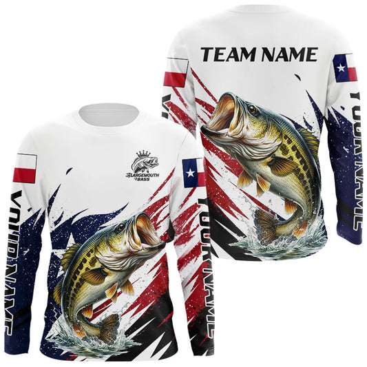Maxcorners Custom Texas Flag Bass Fishing Shirts, Texas Bass Fishing Shirts Long Sleeve For Team LM1903