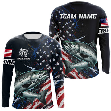 Maxcorners Chinook Salmon Fishing Shirts Long Sleeve American USA Flag Camo, Fishing Jersey For Men LM2405