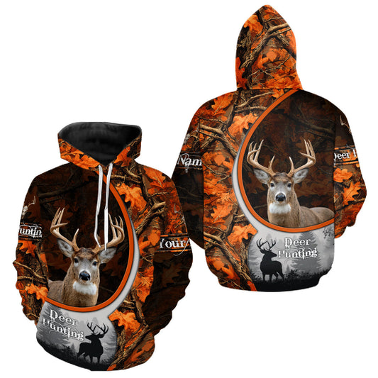 Maxcorners Personalized Deer Hunting 3D All Over Printed Hoodie Orange Autumn Leaves Camo, Hunting Gift LM2711