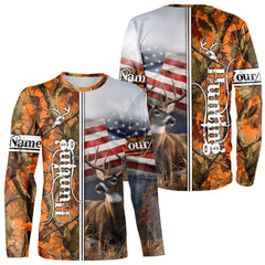 Maxcorners Custom Camouflage Deer Hunting With US Flag For Men, Hoodie Hunting Shirt