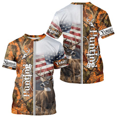 Maxcorners Custom Camouflage Deer Hunting With US Flag For Men, Hoodie Hunting Shirt