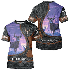 Maxcorners Custom 3D Whitetail Deer Hunting Shirt With Night Forest Scene, Camo Pattern And Skull Design LM2608