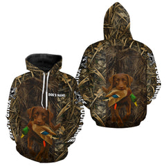 Maxcorners Personalized Mallard Duck Hunting Shirt with Chocolate Lab, Custom Dog’s Name Camouflage LM2711