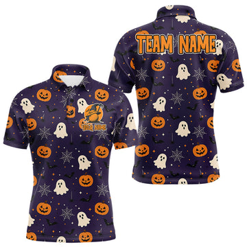 Maxcorners Personalized Funny Halloween Ghost Pumpkin Golf Polo Shirt for Men, Custom Team Jersey
