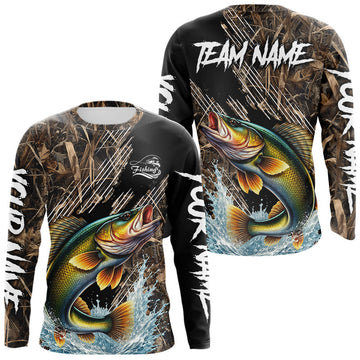 Maxcorners Walleye Fishing Shirts Long Sleeve Camouflage For Men, Walleye Fishing Apparel LM2901