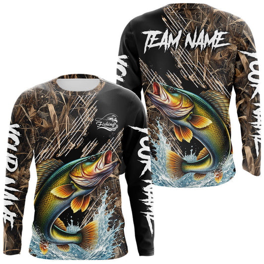 Maxcorners Walleye Fishing Shirts Long Sleeve Camouflage For Men, Walleye Fishing Apparel LM2901