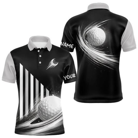 Maxcorners Personalized Gray Golf Polos Shirts For Mens Custom Golf Ball Clubs, Best Golf Gift For Golfer LM2603