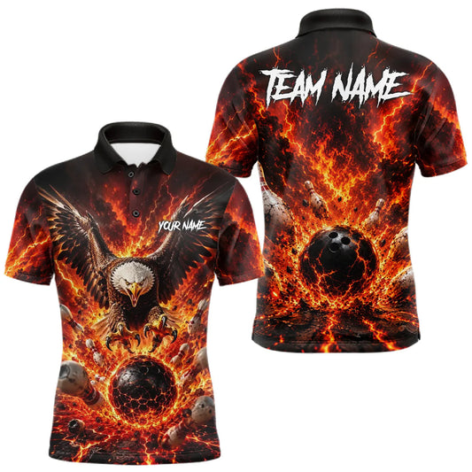 Maxcorners Custom Eagle Fire Flame Personalized Bowling Polo & Quarter-Zip Shirt Gift For Men LM2806