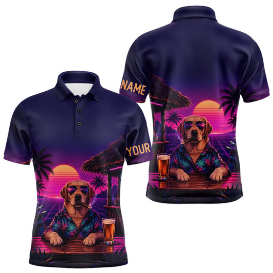 Maxcorners Retro Dog Golf Polo Shirt Personalized Name Summer Beach Beer Golf Shirt Gift For Dog Lover LM0106
