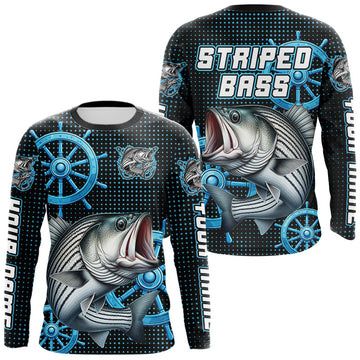 Maxcorners Personalized Striped Bass Fishing Jerseys, Bass Performance Fishing Shirt Custom Name LM0503