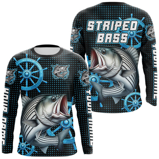 Maxcorners Personalized Striped Bass Fishing Jerseys, Bass Performance Fishing Shirt Custom Name LM0503