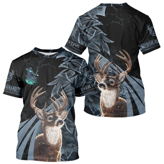 Maxcorners Deer Hunting Dark Blue Camo Grim Reaper Custom Name 3D All Over Print Shirts Gift For Hunters LM0409