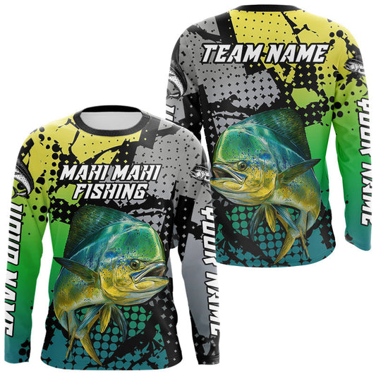 Maxcorners Mahi Mahi Fishing Shirt Green Camo Custom Name, Mahi Mahi Fishing Team Jerseys LM0402