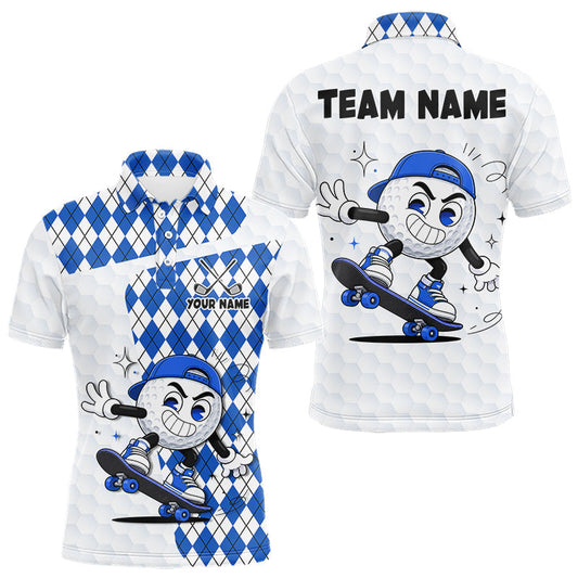 Maxcorners Mens Golf Polo Shirt Argyle Pattern Golf Shirts For Mens Funny Golf Ball | Blue