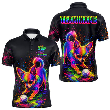Maxcorners Personalized Chihuahua Playing Golf Button Down Shirt - Custom Dog Lover Team Jersey LM0106