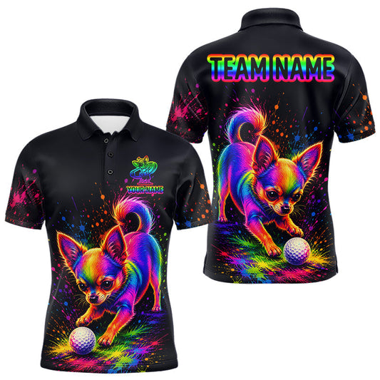 Maxcorners Personalized Chihuahua Playing Golf Button Down Shirt - Custom Dog Lover Team Jersey LM0106