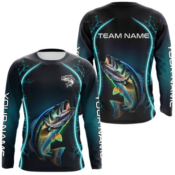 Maxcorners Personalized Neon Bass Fishing Shirt, Largemouth Bass Long Sleeve Performance Apparel LM0607