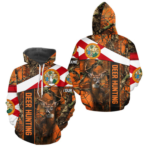 Maxcorners Deer Hunting Shirt With Orange Camouflage, Florida Flag, Custom Name Shirt, Gifts For Hunters LM0409