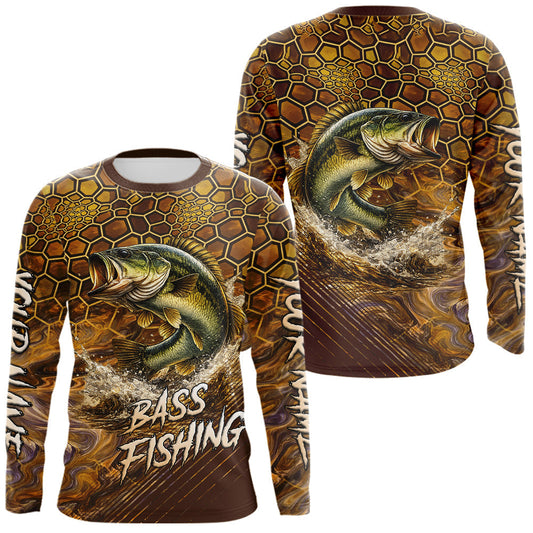 Maxcorners Bass Fishing Shirts Long Sleeve Skinfish Pattern Sport Jersey Personalized Name LM1501