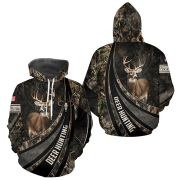 Maxcorners Whitetail Deer Hunting Shirt Camouflage US Flag, Deer Hunter Custom Name, Hunting Gift LM1109
