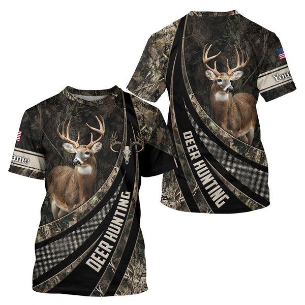 Maxcorners Whitetail Deer Hunting Shirt Camouflage US Flag, Deer Hunter Custom Name, Hunting Gift LM1109