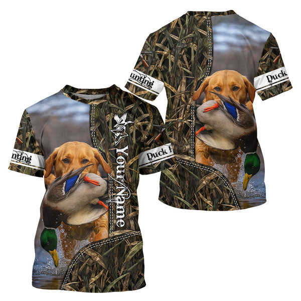 Maxcorners Duck Hunting Waterfowl Camouflage Shirt Yellow Labrador Retriever, Custom Name Hunting Gift LM1109