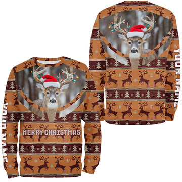 Maxcorners Deer Hunter Merry Huntmas Custom Ugly Christmas Sweatshirt All Over Printed Shirts LM1411