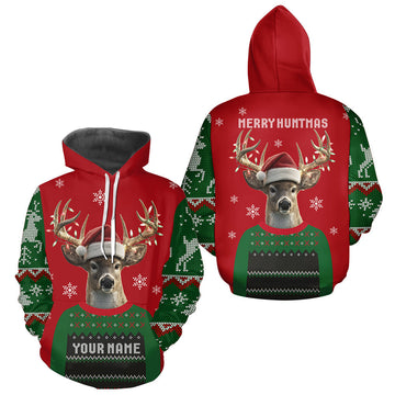 Maxcorners Merry Huntmas Deer Hunting Christmas Gifts, Personalized Huntmas Deer Hunting Shirt LM1411