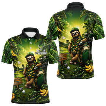 Maxcorners Custom Green Funny Sloth Tropical Mens Golf Polo Shirts, Golf Team Jersey For Men LM1705