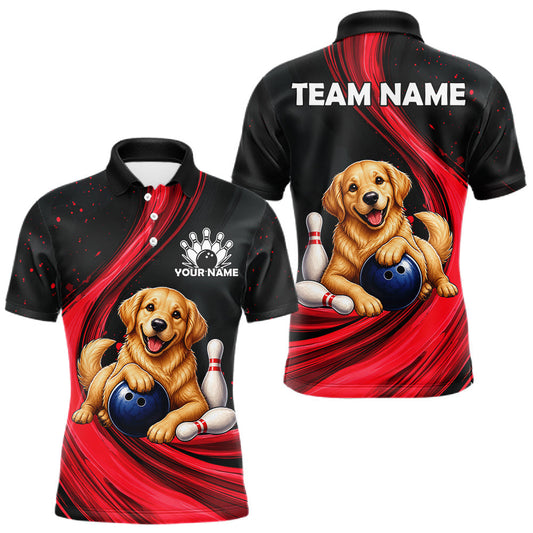 Maxcorners Golden Retriever Bowling Shirt Custom Name Black Red Personalized Team Jersey Gift For Men