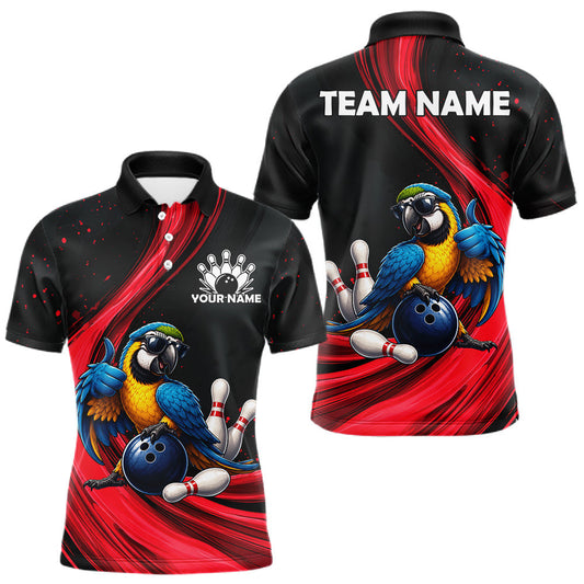 Maxcorners Blue Gold Macaw Bowling Shirt Custom Name Black Red Bowling Ball Personalized Team Jersey For Men