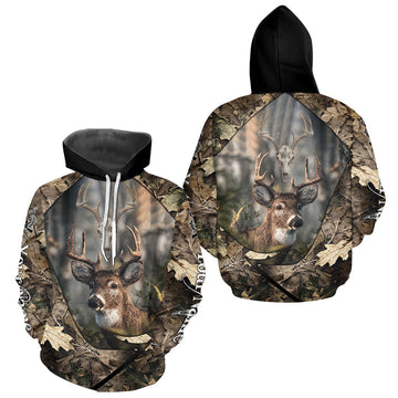 Maxcorners Deer Skull Hunting Camo Forest 3D All Over Printed Shirt, Personalized Hunting Shirt LM3010
