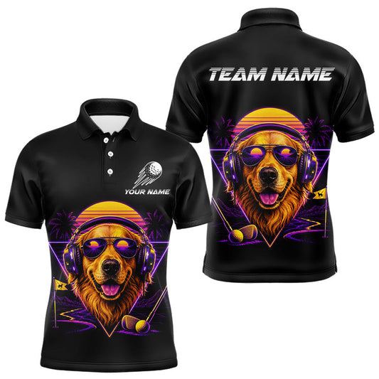 Maxcorners Retro Synthwave Golden Retriever Golf Polo Shirt - Funny Dog Dad Golfing Apparel LM0106