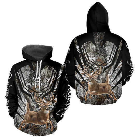 Maxcorners Whitetails Jumping Deer Hunting Camouflage Custom Name Shirts, Best Deer Hunting Camo Winter  LM0910