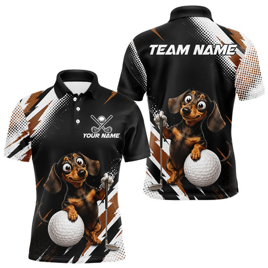Maxcorners Personalized Dachshund Golf Polo Shirt for Men, Funny Wiener Dog Performance Golf Shirt