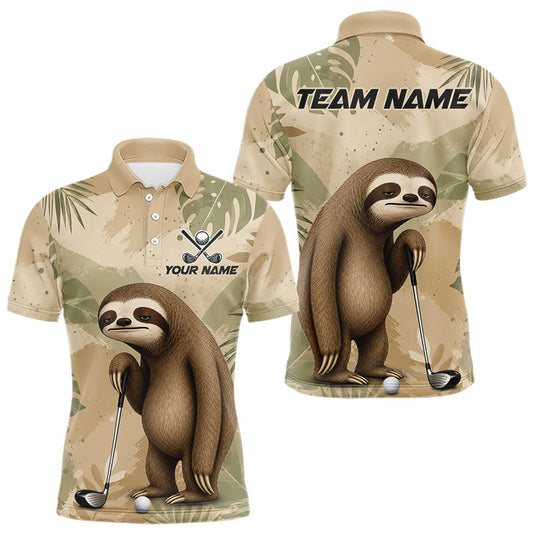 Maxcorners Personalized Lazy Sloth Golf Polo Shirt for Men, Funny Performance Golf Shirt