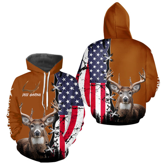 Maxcorners Personalized Orange Deer Hunting 3D Shirt with American Flag Design, Perfect Gift for Hunters LM0611