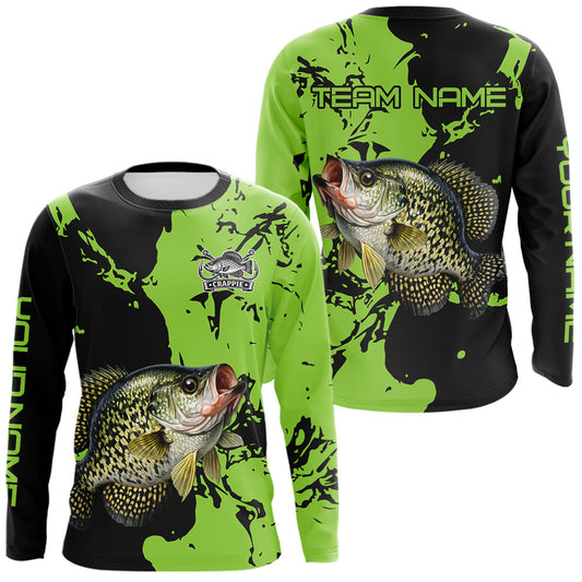 Maxcorners Black And Green Custom Crappie Fishing Jerseys, Crappie Long Sleeve Fishing Shirts LM0402