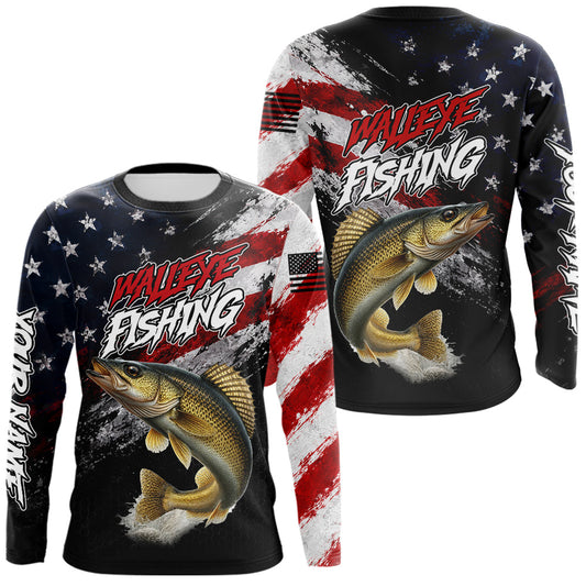 Maxcorners American Flag Walleye Fishing Shirt For Men, Personalized Walleye Fishing Apparel LM0106