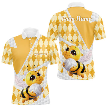 Maxcorners Personalized Bee Golf Polo Shirt Argyle Golf Shirt Custom Name Golfer Shirt Golf Gift For Men LM0404