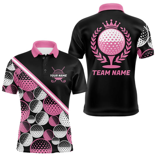 Maxcorners Golf Balls Pink Pattern Mens Golf Polo Shirts Custom Golf Apparel For Family Team Shirt LM0404