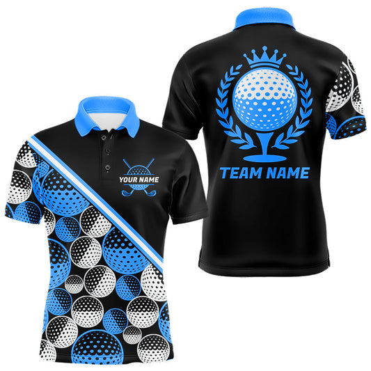 Maxcorners Golf Balls Blue Pattern Mens Golf Polo Shirts Custom Golf Apparel For Family Team Shirt LM0404