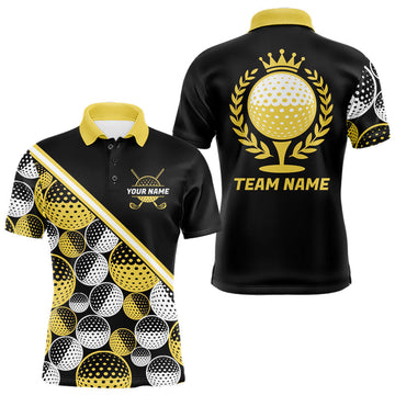 Maxcorners Golf Balls Yellow Pattern Mens Golf Polo Shirts Custom Golf Apparel For Family Team Shirt LM0404