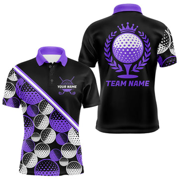 Maxcorners Golf Balls Purple Pattern Mens Golf Polo Shirts Custom Golf Apparel For Family Team Shirt LM0404